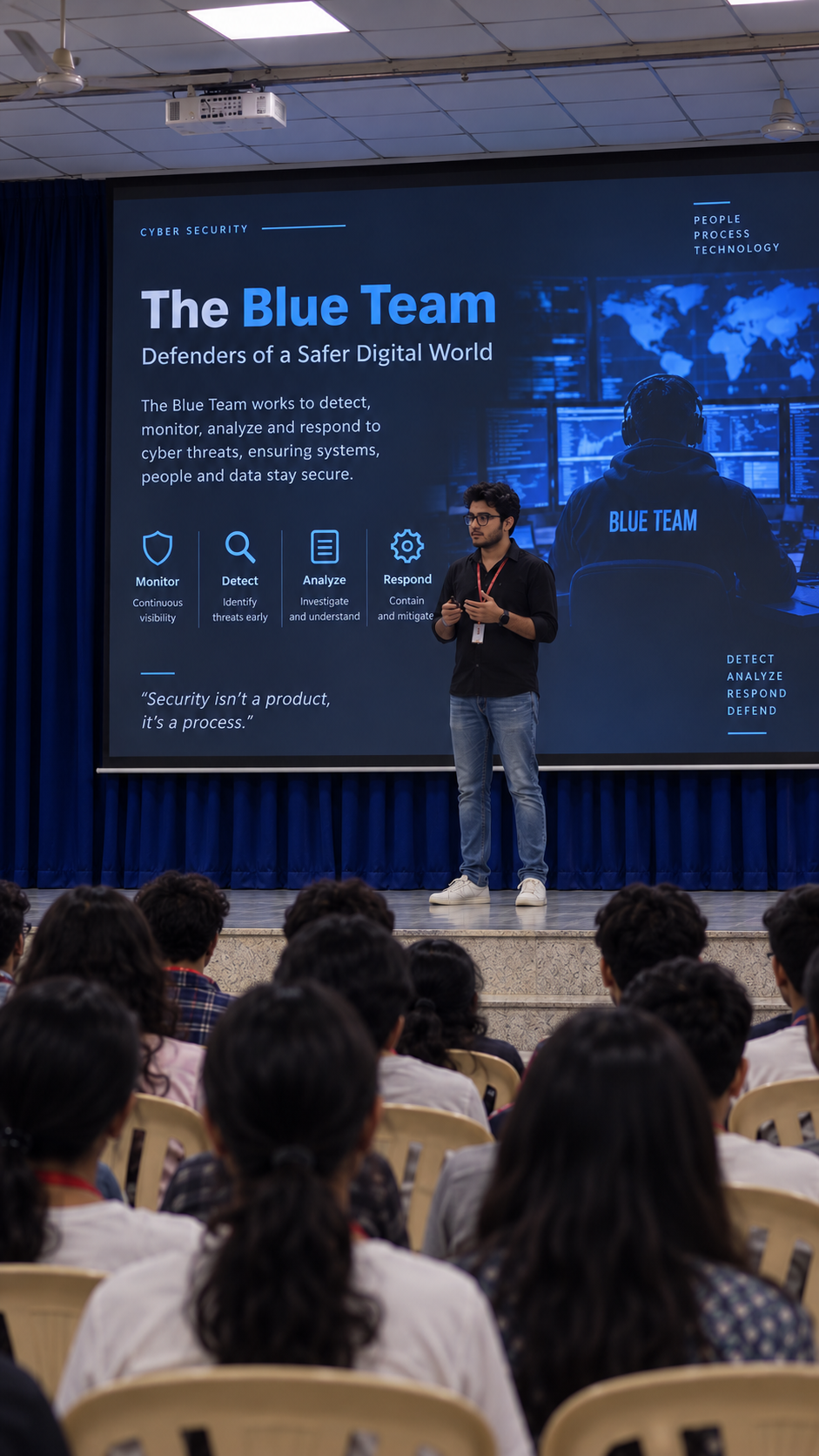 Ayush presenting a cybersecurity and Blue Team session to college freshers